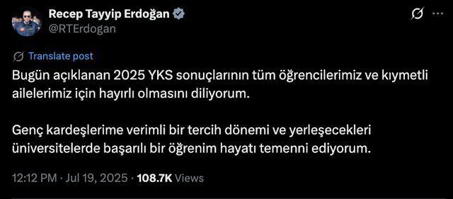 Cumhurbaşkanı Erdoğan'dan YKS mesajı - Resim: 0
