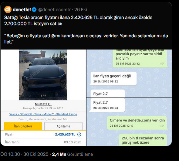 İlana koyduğu arabaya 280 bin lira fazla istedi selam yolladığı Bakanlıktan yanıt geldi - Resim: 1